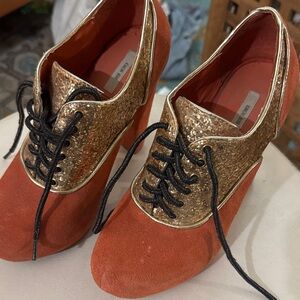 Kimchi Blue Gold and Red Heeled Shoes